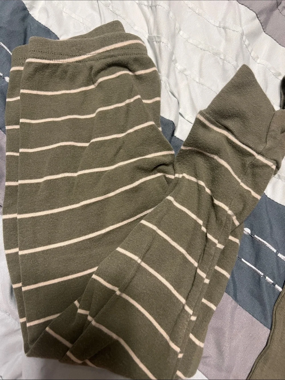 Carter's Olive Green Pajamas Dino Tee & Striped Pants Set